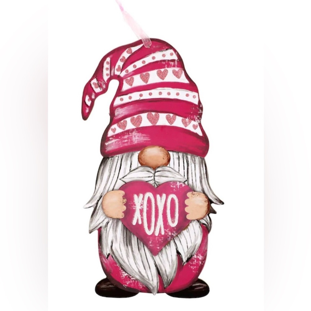 14" Valentine’s Day Gnome Sign, Wood Heart Sign, Valentines Day Sign, Pink Gnome